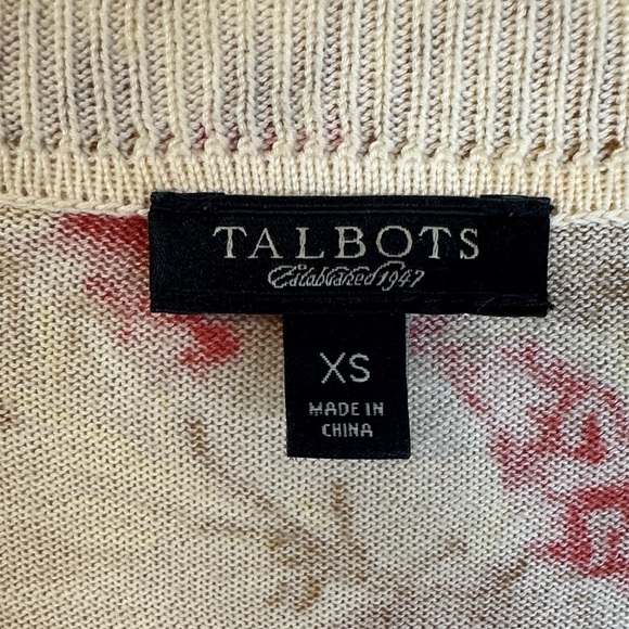 Talbots Women's Floral Beaded Cotton 3/4 Sleeve Button Up Cardigan XS - Picture 2 of 6